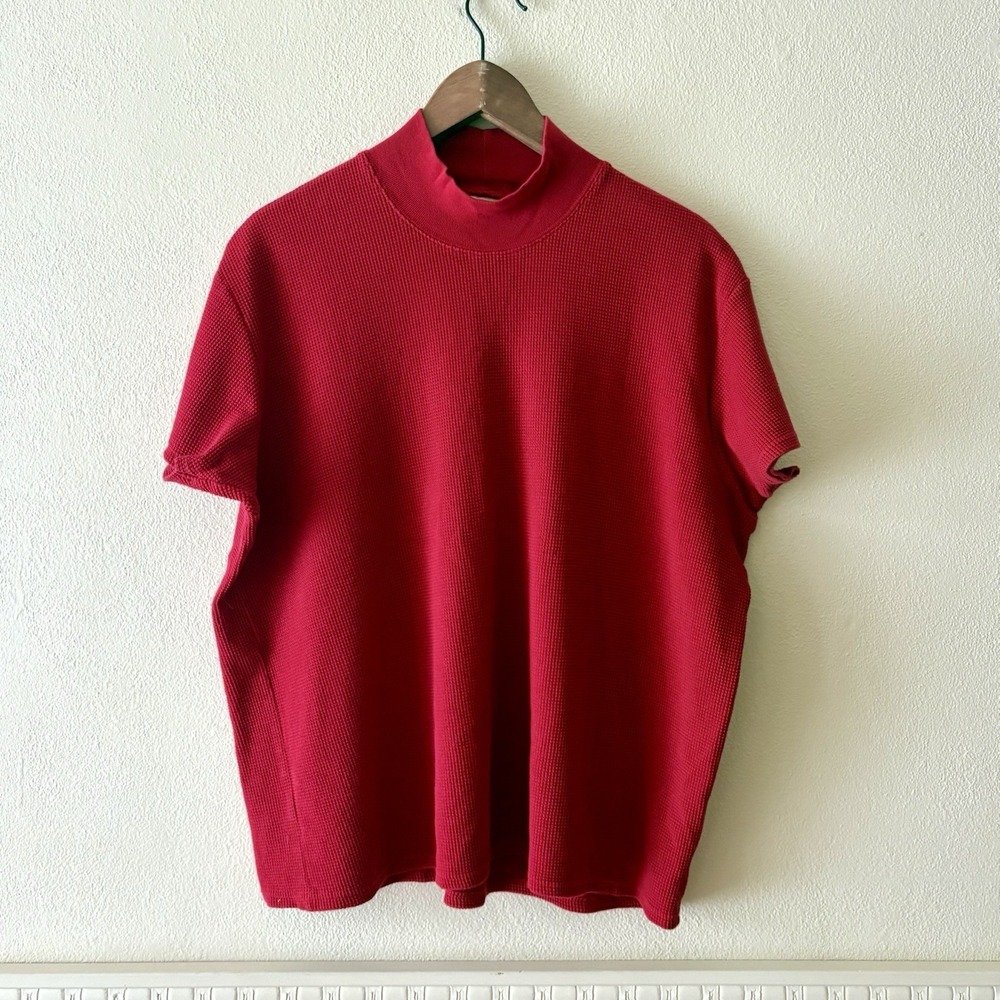 Vintage‎ Eddie Bauer Top Women's XXL Red Thermal Waffle Weave Mock Neck Y2K